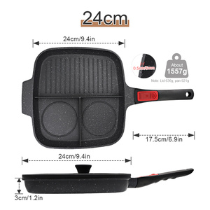 Bán Buôn Đúc Nhôm Ăn Sáng 3 Trong 1 Chảo Không Dính Vuông Nướng Pan 3-Phần Với Có Thể Tháo Rời Xử Lý - Product Image 4