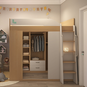 Letto a Soppalco in Legno per Adulti <span class=keywords><strong>con</strong></span> Sistema di Stoccaggio e <span class=keywords><strong>Armadio</strong></span>, Design Salvaspazio per Camere da Letto dei Bambini - Product Image 1
