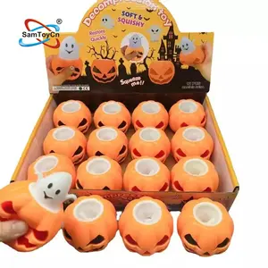 Samtoy 12 PCS Halloween Decorations LED Light TPR Ghost Soft Fidget Sensory Pumpkin Squeeze Toy for Halloween Gift