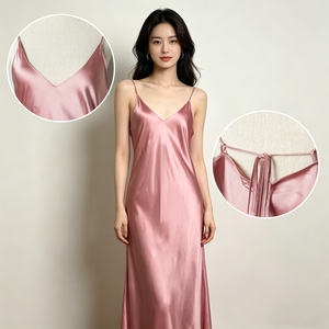 Vestido de Seda de Morera de Lujo para Mujer, Color Sólido, Cuello en V, Diseño en Línea A, Color Rosa, Bordado Personalizado Premium con Logotipo, Ropa de Dormir de Seda al por Mayor - Product Image 6