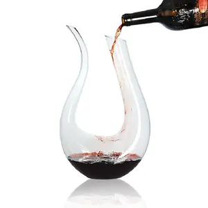 Carafe en verre en vrac, vente en gros, nouveauté personnalisée, faite à la main, haute qualité, sans plomb, cristal en forme de U, carafe à vin rouge