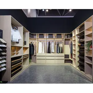 NICOCABINET Modern U shaped Wardrobe Design Custom Wooden Melamine Walk In Robe Closet with Shoe Rack