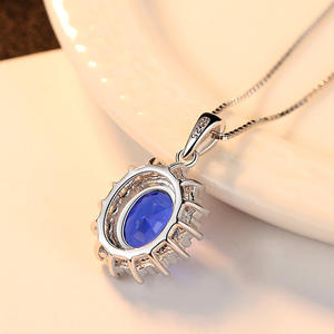 Women's <b>Fashion</b> <b>Necklace</b>, S925 Sterling Silver Oval Blue Gemstone and Diamond <b>Necklace</b>, suitable for parties and evening events - Product Image 2