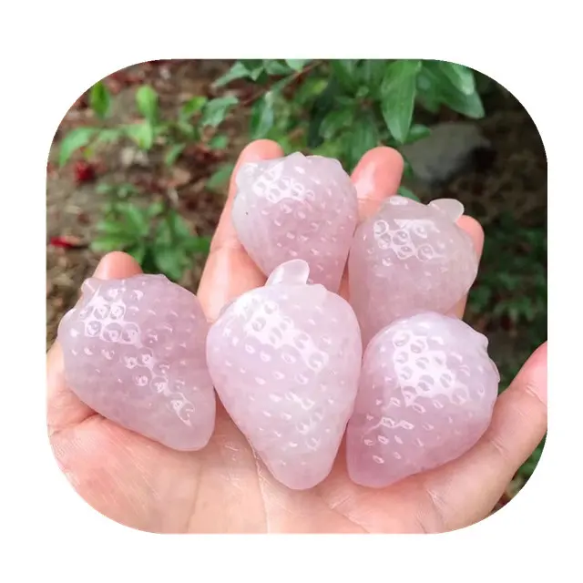 Produk Baru Ukiran Tangan Kristal Penyembuhan Kerajinan Alami Pink Rose Quartz Kristal Stroberi untuk Hadiah
