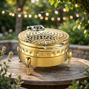 Recipiente para Calentar Comida de Metal Dorado Redondo de Diseño Moderno y Calidad Premium, 5L, Ecológico, para Fiestas, Bodas, Decoración, Calentador de Comida Tipo Buffet - Product Image 2