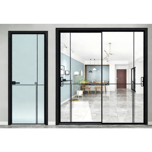 Porta Scorrevole Bi-Fold Moderna in Vetro con Telaio in Lega di Titanio-Magnesio, Doppio Vetro Temperato, Funzione Antifurto, per Cantina e Giardino - Product Image 1