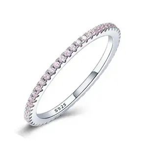 Grosir 925 perak murni cincin pernikahan berlian CZ pertunangan dapat ditumpuk untuk wanita