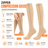 Chaussettes de compression à bout ouvert avec fermeture éclair, hauteur genou, à compression graduée, respirantes, en nylon, pour infirmières en déplacement, vente en gros OEM, directement de l'usine