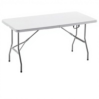 Table pliante en plastique durable, pliable en deux, 6 pieds (72"x29.5"), robuste, avec poignée portable, structure métallique, pour intérieur/extérieur, pique-nique, camping