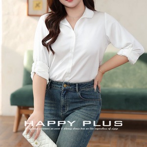 Blusa de Satén Blanca con Cuello en V Estilo Francés, Talla Grande para Mujer, con Botones, Color Sólido, para Uso Diario N9064 - Product Image 2