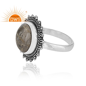 Anillo de Piedra Preciosa de Rutilo Dorado Redondo con Engaste de Bisel, Anillo Étnico de Plata de Ley 925 para Hombre, Fabricante de Joyería, Colección Clásica - Product Image 3