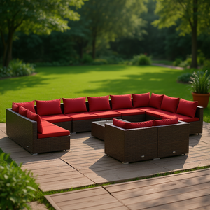 Ensemble de salon de jardin en rotin PE brun 10 places, mobilier d'extérieur au design contemporain, résistant aux intempéries - Product Image 2
