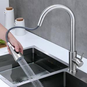 304 Stainless Steel Single-hole <b>Brushed</b> Nickel-colored Dual-function Cold and Hot Kitchen Pull-out Faucet - Product Image 2