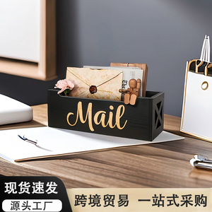 Caja de almacenamiento de escritorio, organizador de correo, 28x10x10cm, soporte rectangular negro para mesa, soporte para papelería de oficina - Product Image 3