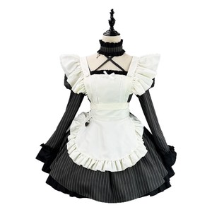 Striped Japanese Style Puff Sleeve Maid Outfit Cosplay Costume Game Anime Role Playing Dress Winter 2025 - Product Image 4