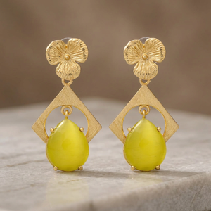 Handmade Brass Gemstone Drop <b>Earrings</b> Gold Plated Ethnic Boho Engagement Party Fashion - Product Image 2