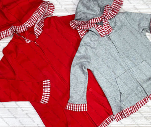 Monogramma ragazze volant Gingham rifinitura Full Zip <span class=keywords><strong>giacca</strong></span> con cappuccio abbigliamento per bambini inverno <span class=keywords><strong>camicia</strong></span> a maniche lunghe con tasca - Product Image 4