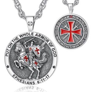 Collar de Caballeros Templarios de Plata de Ley 925 Merryshine, Escudo de <span class=keywords><strong>Caballero</strong></span> Medieval, Colgante de Cruz de Esmalte Rojo - Product Image 1