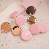 Miroirs de maquillage miniatures ronds roses en cuir PU en gros, miroirs de poche personnalisés avec logo d'usine en cuir PU