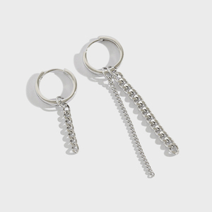 Pendientes de aro de plata de ley HEH257 de 10mm con borla de cadena larga, pendientes de gota no coincidentes de moda para fiesta estilo Hugg - Product Image 2