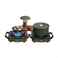 Réchaud de camping à gaz double brûleur en acier inoxydable coupe-vent, pliable, pour pique-nique en extérieur, cuisson pour 3-5 personnes