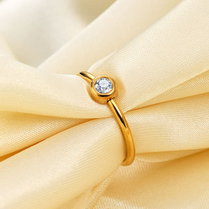 MECYLIFE 2MM <b>Thin</b> Stainless Steel Wedding <b>Ring</b> - Trendy Minimalist Single Zircon 18K Gold Plated Couple <b>Ring</b> Jewelry - Product Image 3