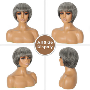 Perruque Bob Courte Sans Lacet Entièrement Faite à la Machine en Cheveux Vierges Chinois <span class=keywords><strong>100</strong></span>% Naturels, Couleur Gris Foncé/Grandma Gray - Product Image 4