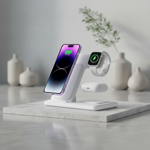 แท่นชาร์จไร้สาย 3 in 1 สำหรับ <span class=keywords><strong>iPhone</strong></span> 17 16 15 14 13 12 11 X สำหรับ iWatch 8/7/<span class=keywords><strong>6</strong></span>/5/4/3/<span class=keywords><strong>2</strong></span>/1, แท่นชาร์จสำหรับ <span class=keywords><strong>AirPods</strong></span> - Product Image 4