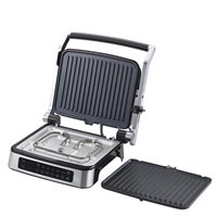 Presse à panini électrique 4 tranches numérique sans fumée pour usage intérieur, couvercle verrouillable, ouverture à 180 degrés, pour toutes les épaisseurs de sandwichs, usage domestique