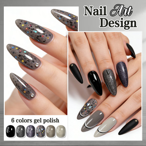 Set de Gel de Resina de 6 Colores para Uñas, Gris <span class=keywords><strong>Cemento</strong></span>, Negro Oscuro, Estilo Rococó, <span class=keywords><strong>Esmalte</strong></span> con Diamantes Rotos Brillantes, Básico - Product Image 4