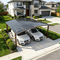 Abri de voiture multi-types en aluminium marron avec toit en polycarbonate courbé, abri de stationnement résidentiel pour allée, résistant aux UV, personnalisable