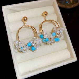 Crystal Pearl <b>Flower</b> Pendant Earrings Seaside Vacation Earrings Fresh and <b>Sweet</b> Earrings - Product Image 6