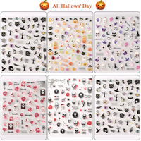 Autocollants pour ongles en plastique 3D d'Halloween, démon, citrouille, fantôme, faux ongles, autocollants pour ongles, art des ongles, crâne amusant, vente en gros
