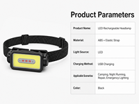 Lampe frontale LED COB à détecteur de mouvement K352, lumière auxiliaire rouge, bandeau réglable, batterie au lithium rechargeable, IPX4 pour le camping