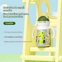 Botella de agua portátil de acero inoxidable con doble asa de 400ml, bonita Taza Termo al vacío aislada, diseño de dibujos animados para vasos de plástico