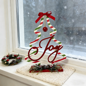 Skema Warna Natal Klasik Dekorasi <span class=keywords><strong>JOY</strong></span> Berbentuk Pohon Bergaris (Termasuk Lonceng dan Alas Kerucut Pinus) - Product Image 5