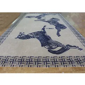 Cynthia Cut Pile Beige And Black Wool And Viscose Hand Tufted Horse Pattern Carpet