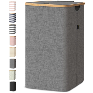 Custom 100L Collapsible <b>Laundry</b> Hamper Bamboo Foldable <b>Laundry</b> Basket with Handles for Storage Dorm Room Essentials - Product Image 1