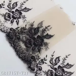 黑色蕾丝网眼蕾丝装饰花卉刺绣蕾丝连衣裙涤纶材料装饰19厘米宽度