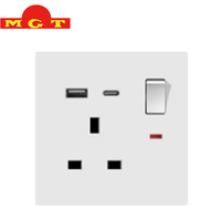 Interruptor Multifunción MF de 1 Canal y 13A, Enchufe Universal con Luz de Neón, USB-A Tipo C, Panel de Tomacorrientes Eléctrico de Pared