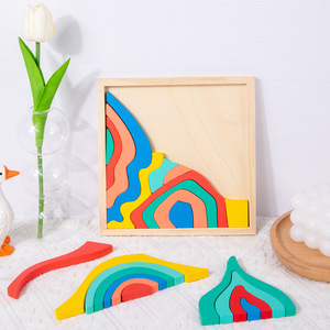 Bloques de Construcción de Madera de los Cuatro Elementos, Rompecabezas para Bebés, Educación Temprana, Bloques de Construcción de Arcoíris, Juguetes de Rompecabezas - Product Image 3
