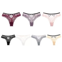 Yicheng String sexy taille basse sans couture pour femme, en dentelle et résille à pois, avec effet galbant fessier et découpes