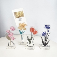 Support de bureau en acrylique pour notes autocollantes, motif floral en encre colorée originale, figurine décorative de dessin animé, petit cadeau