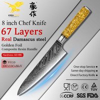 Couteau de cuisine japonais en acier Damas KEENHOPE VG10 10Cr15CoMoV, couteau de chef de 8 pouces, manche en feuille d'or et résine composite