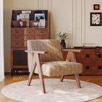 Fauteuil en bois massif de style japonais minimaliste, tissu rayé, fauteuil simple pour hôtel, salon, espace de détente