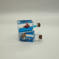 Bouteille flottante en acrylique avec poids-liquide et bouchon en liège, figurine de poisson-clown flottante, décoration de bureau, souvenir personnalisé, liquide transparent
