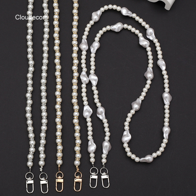 New White Beaded Pearl Cell Phone Strap 120cm Mobile Phone Lanyard Anti Drop Crystals Diamond Gold Plated Phone Crossbody Strap