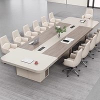 Combinaison Chaise et Table de Conférence en Bois, Style Simple et Moderne, Rectangulaire, pour Bureau, Salle de Réception, Réunion, Formation, avec Boîte de Rangement Câbles