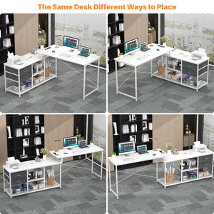 Escritorio Moderno en Forma de L para Computadora con Cajones y Estantes de Almacenamiento, Mesa Larga de Esquina para Oficina en Casa, Estudio y Escritura - Product Image 3