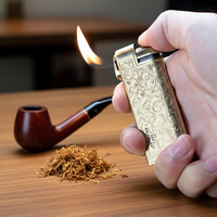Briquet à gaz portable JIFENG JF-121 au design classique en métal gaufré, rechargeable pour pipe à tabac, utilisation en extérieur